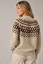 Women's Beige Stylish Patterned Buttoned Crew Neck Knitwear Cardigan - 3