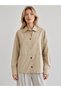 Women's Beige Stylish Shirt-Back Detailed Elegant Textured Seasonal Winter Premium Jacket - 5