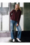 Vizyon New Season Burgundy Stand Collar Patterned Gathered Blouse - 2
