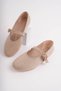 Babet Beige Suede Mary Jane Women's Ballerinas with Belt