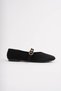 Babet Black Suede Mary Jane Women's Ballerinas with Belt - 4