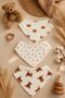 3-Piece Scarf Bib Set with Teddy Bear Heart Pattern, 100% Cotton, Double Layer, Towel on the Back, Double Snap Fasteners