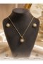 Women's Gold Color Zircon Stone Pole Star Necklace Earring Set Does Not Tarnish - 2