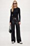 Women's Remy Waist-Fitted Back Tie Combed Cotton Black Long Sleeve Knitted Blouse - 3