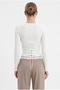 Women's Remy Waist-Fitted Back-Tie Combed Cotton Ecru Long Sleeve Knitted Blouse - 5