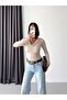 Women's Beige Degaje Collar Yandan Ruched Sandy Blazer - 3