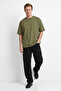 Men's Khaki Oversize Crew Neck Cotton T-Shirt - 2