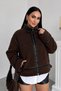 Women's Plush Jacket Short Zipper Double Pockets Belted Waist and Collar Long Sleeves Drop Shoulder Plush Coat - 3