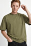 Men's Khaki Oversize Crew Neck Cotton T-Shirt - 3