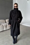 Women's Long Cashmere Coat – Belted, High Collar, and Buttoned - 3