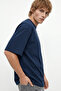 Men's Navy Blue Oversize Crew Neck Cotton T-Shirt - 4