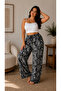 Women's Viscose Pocketless Battal Trousers Relaxed Fit Plus Size - Patterned - 3