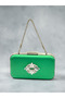 Grass Green Satin Silver Detailed Chain Strap Women's Evening Dress Bag Wedding Engagement Graduation - 3