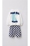 Boys' Slogan-Embellished 3-Yarn Cotton Sweatshirt with Checked Pants, Top and Bottom Set, Ages 2-8