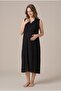 Women's Black Scallop Lace Maternity Nightgown Set for Easy Breastfeeding - 3