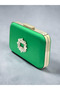 Grass Green Satin Silver Detailed Chain Strap Women's Evening Dress Bag Wedding Engagement Graduation - 2