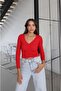 Red V-Neck Gathered Front Blouse
