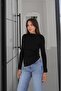 Black Side Gathered Asymmetrical Blouse - 2