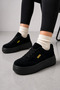 Women's Black Sneaker Casual Sports Shoes Thick High Sole Comfortable Lace-Up Casual Shoes - 5