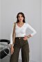Ecru V-Neck Gathered Front Blouse