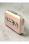 Powder Pink Satin Silver Detailed Crystal Stone Chain Strap Women's Evening Dress Bag Wedding Engagement Graduation - 2