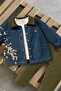Baby Boy Velvet Collared Denim Jacket, White Top and Khaki Pants 3-Piece Set 9-24 Months - 2