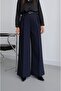 Navy Blue High Waist Belted Palazzo Trousers - 4