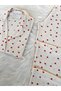 Ecru with Red Heart Pattern Suede Shirt Collar Long Sleeve Pajama Set - 5