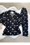 Black Cookie Man Patterned Suede Shirt Collar Long Sleeve Pajama Set - 6
