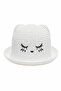 Cute Eye Embroidered White Knitted Children's Hat with Cat Ear Detail