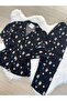 Black Cookie Man Patterned Suede Shirt Collar Long Sleeve Pajama Set - 7