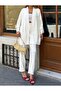 Women's Kimono Pants Set with Bead Embroidery on the Back and Tansel Tiril Fabric - 9