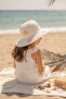 White Straw Beach and Sun Hat with Pink Flower Detail for Kids - 2