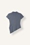 Fitted Short Sleeve Button Detailed Asymmetrical Half Turtleneck Basic Sweater I5005Ax26Au - 7