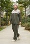 Women's Zippered Double Suit Set, Wide Leg Pants, Stripe Detailed, Comfortable Cut, Hijab Suit