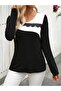 Women's Long Sleeve Round Neck Double Color Lace Detailed Viscose Blouse - 6