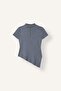 Fitted Short Sleeve Button Detailed Asymmetrical Half Turtleneck Basic Sweater I5005Ax26Au - 6