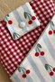 Fabric Book Cover with Pockets, Cherry Patterned Checkered Book Lover Gift - 2