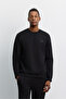 Men's Black Crew Neck Interlock Sweatshirt with Chest Rubber Logo A62Y1299