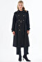 Buttoned Double-Breasted Trench Coat Black - 2