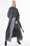 Quilted Patterned Stand Collar Overcoat Smoked