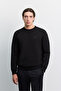 Men's Black Crew Neck Injection Printed 3 Thread Raised Sweatshirt A62Y1291