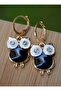 Enamel owl earrings - black - - 3