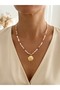 Capo Woman Oyster Necklace – Gold Design with Amethyst and Pink Coral Stones - 2