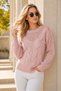 Women's Crew Neck Long Sleeve Openwork Transparent Detailed Hair Braided Stylish Elegant Casual Powder Knitwear Sweater