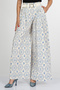 Women's Summer Ecru Blue High Waist Pleated Belted Wide Leg Pants 30393 - 7