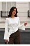 Women's Waist-Fitted Soft Fabric Crew Neck Asymmetrical Cut Spanish Sleeve Blouse - 3