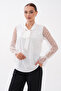 Floral Lace Tie Collar Blouse - 3