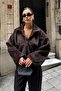 Women's Stand Collar Faux Fur Jacket - 5