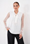 Floral Lace Tie Collar Blouse - 8